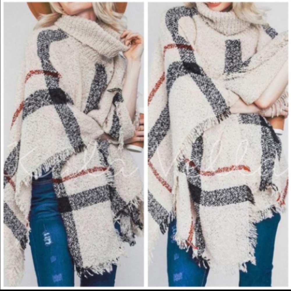 LAST 1🔥 BEAUTIFUL BEIGE TURTLENECK PONCHO - Picture 2 of 7